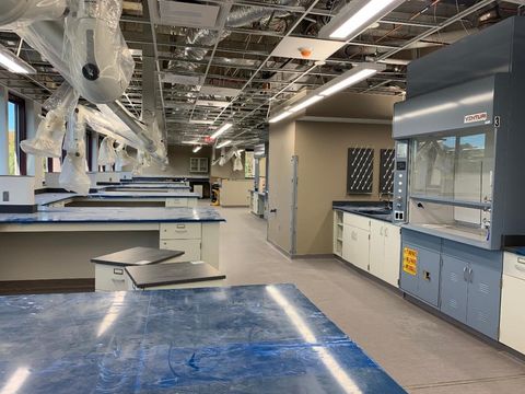 Laboratory corridor with fume hood and casework